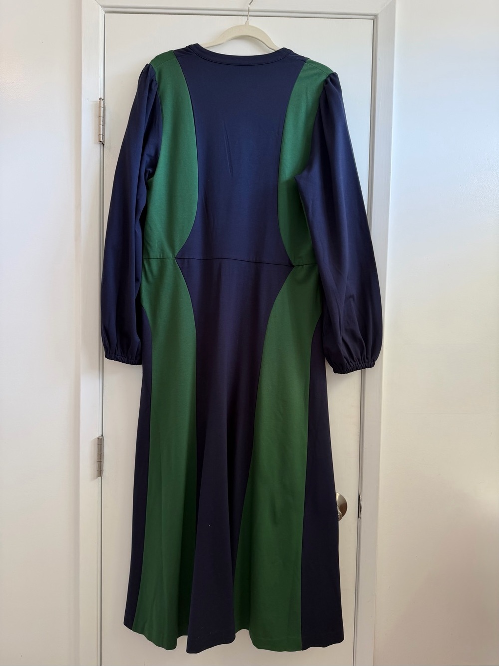 Boden Women's Notch Abstract Ponte Dress Navy /Green Long Sleeve Maxi Size 14 - Picture 2 of 4